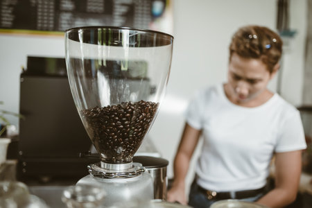 Coffee pot, coffee grinder at coffee shop.の写真素材