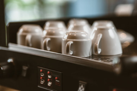 coffee cup on coffee machine at coffee shop.