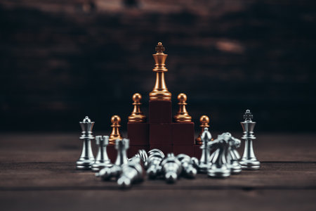 chess piece on cube wood for ideas, challenge, leadership, strategy, business, success or abstract.の写真素材