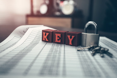 light bulb represents business good idea and keys represents security on  financial, budget or asset...