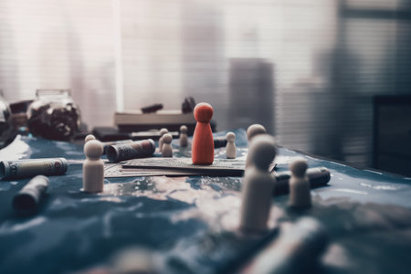 The wooden doll represents the employee of the company on money bill  represents networking, connection.  Corporation, Enterprise concept.の写真素材