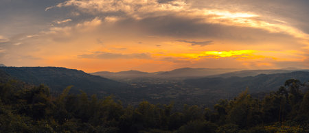 Mountain view with sunset background.の写真素材