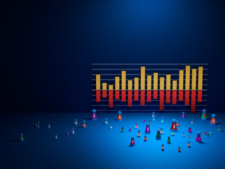 doll model is placed in front of the income graph. Dolls represent companies or employees of each country.の写真素材