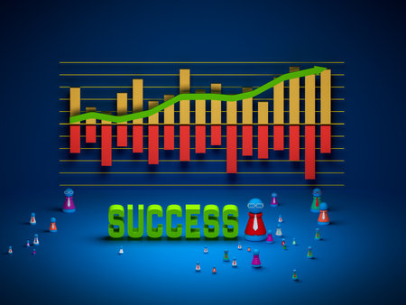 "Success" Word and doll model are placed in front of the income graph. Dolls represent companies or employees of each country.の写真素材