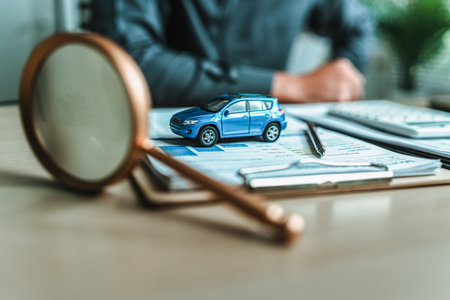 Vehicle insurance is an essential aspect for car owners, offering protection and security for automotive transport while ensuring safety and confidence on the road. Loan and guarantee.の写真素材