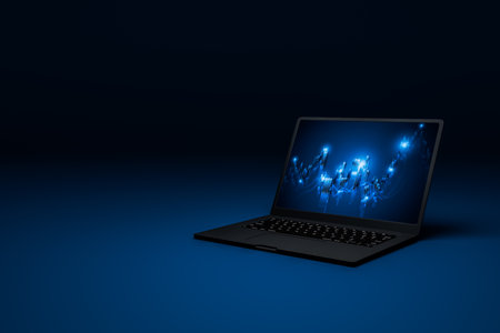 stock charts on laptop screens represent finance. Corporate and technology concept.の写真素材