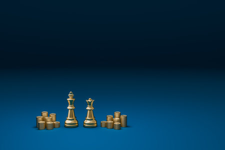 Chess represents corporate leaders and money stack represent finance.の写真素材