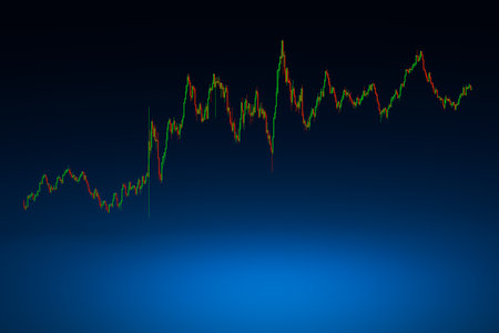 Stock chart on blue background and under space.の写真素材