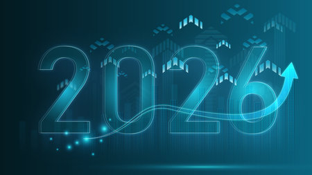 The number 2026 represents the year 2026 and has an arrow as a background.の写真素材