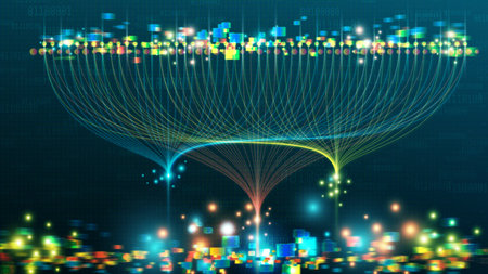 Big data vector background. Data funnel ai network. Big data background. Data funnel ai network. Quantum technology.の写真素材