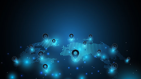 Location World connection network. World map. Internet technology and global communication concept.の写真素材