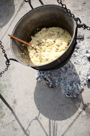 Large cauldron on the coals.の写真素材