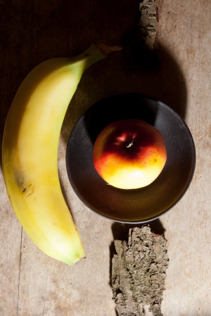 Fruit background, apple and banana.の写真素材