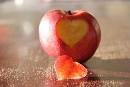 Apple - heart. Apple, which cut a heart.の写真素材