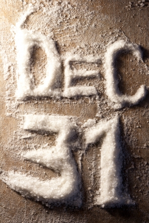 31 December,  inscription of snow on a wooden backgroundの写真素材