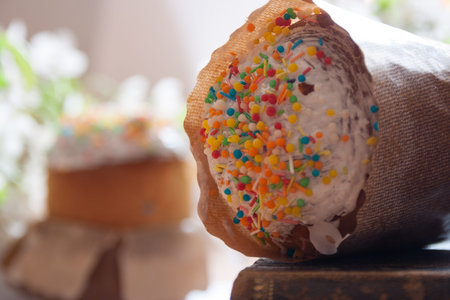 Easter background. Small Easter cake.