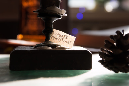 xmas decoration with copy space, inscription Merry Christmas, Christmas cardの写真素材