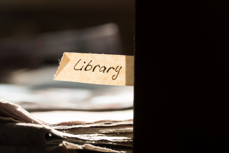 Conceptual image library, book and hand lettering.の写真素材