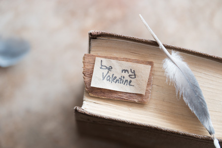be my valentine Hand Lettering, book and featherの写真素材