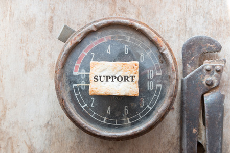 Support. Steampunk background. Metal, mechanical device. Manometer.の写真素材