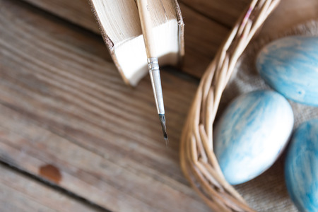 coloring easter eggs idea, brush and eggsの写真素材