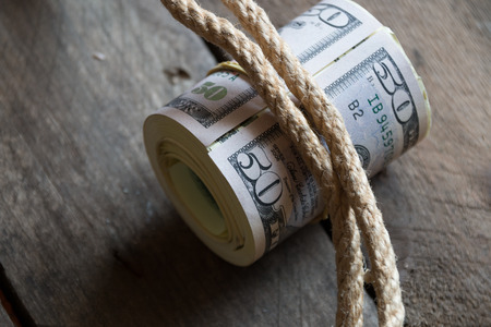 American Fifty Dollar Bills rolled upの写真素材