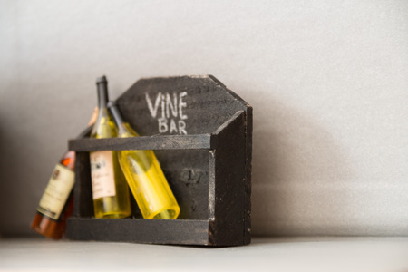 Wine Bar, written in chalk and bottlesの写真素材