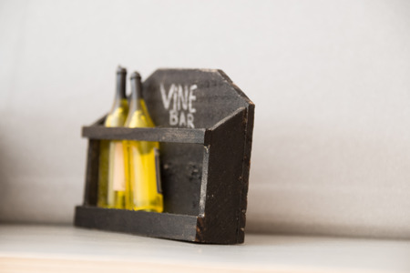 Wine Bar, written in chalk and bottlesの写真素材