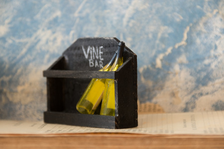Wine Bar, written in chalk and bottlesの写真素材