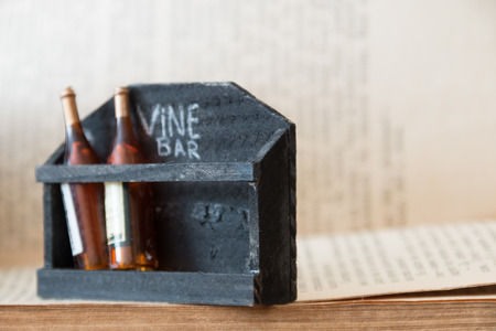 Wine Bar, written in chalk and bottlesの写真素材