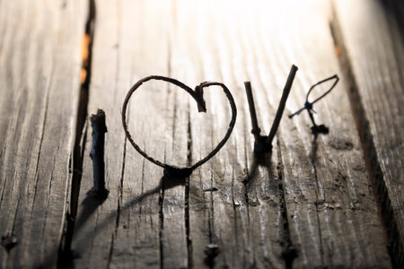 LOVE Happy Valentines day card, word love on vintage table