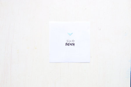 Trip to Beach idea, piece of paper with the inscription
