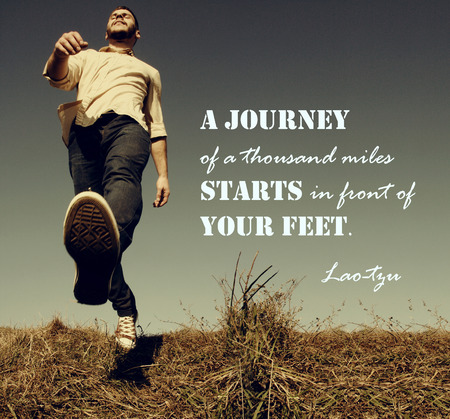 A journey of a thousand miles must begin with a single steph - motivational conceptの写真素材