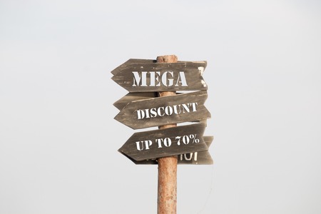 Mega discount idea, wooden sign with textの写真素材