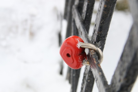 love padlock, heart shaped, in winter time, Valentines Day cardの写真素材