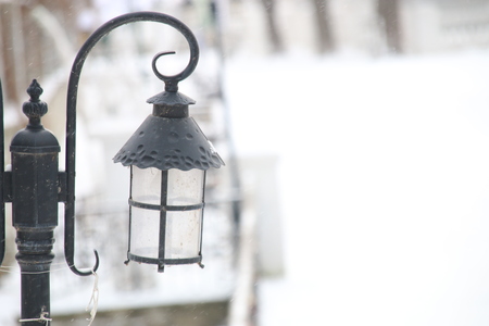 winter background, old vintage lanternの写真素材