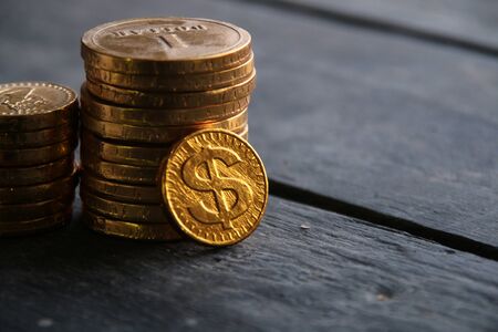 graph of gold coins on vintage backgroundの写真素材