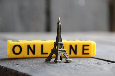 online travel concept, inscription of yellow cubes の写真素材