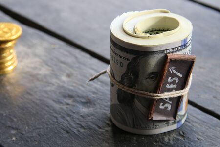 sales growth concept, inscription on the vintage plateの写真素材