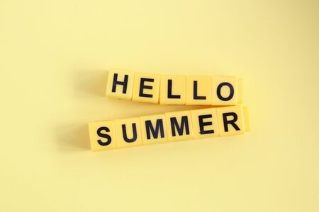 Hello Summer creative concept. Inscription on yellow letters.の写真素材