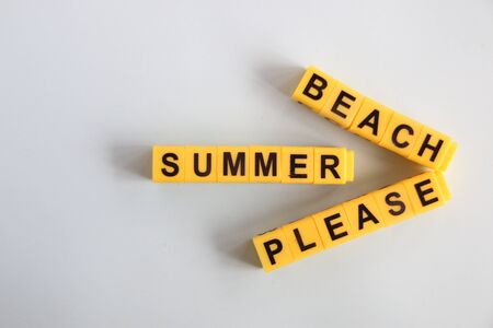 summer beach please concept lettering in yellow lettersの写真素材