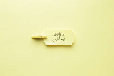 Handwriting inscription Spring is coming conceptの写真素材