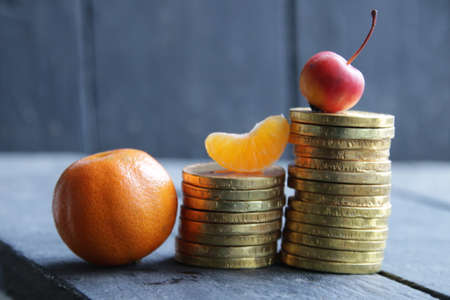Trade diagram with golden coins moneyの写真素材