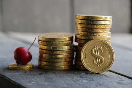 Trade diagram with golden coins moneyの写真素材