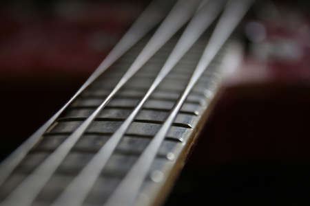 Vintage bass guitar strings, close up.の写真素材