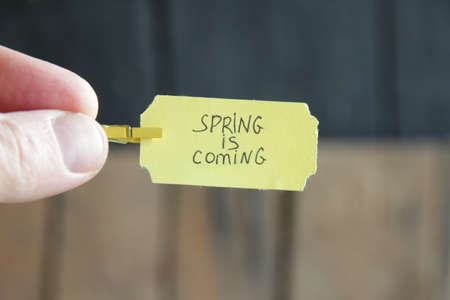Spring is coming concept. Label inscription.の写真素材