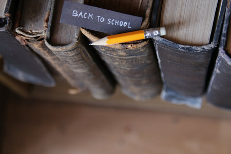 Back to school. Sign on books. Creative concept.の写真素材