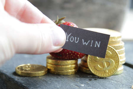 You win concept. Winner congratulations. Sign with the inscription and money.の写真素材