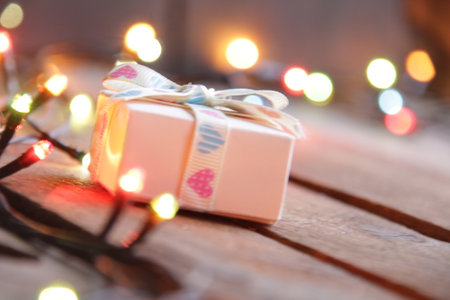 New Year home decorations. Gift and Christmas garland.の写真素材