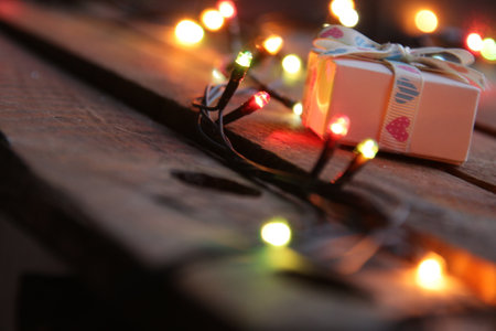 New Year home decorations. Gift and Christmas garland.の写真素材